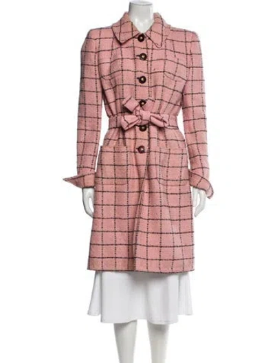 Pre-owned Edward Achour Plaid Print Trench Coat In Pink