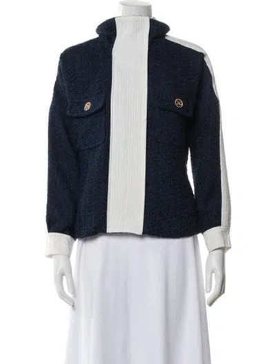 Pre-owned Edward Achour Printed Denim Jacket In Blue