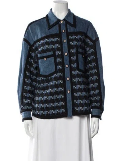 Pre-owned Edward Achour Printed Denim Jacket In Blue