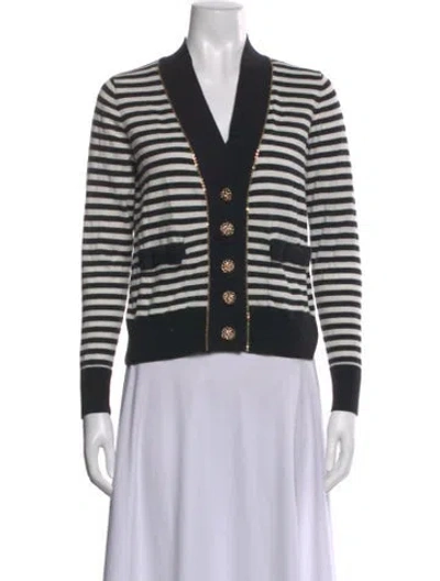 Pre-owned Edward Achour Striped V-neck Sweater In Black
