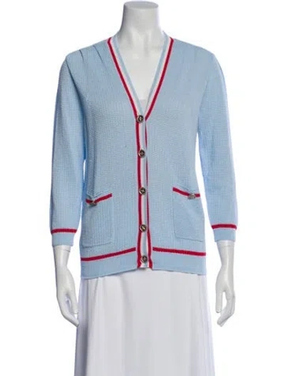 Pre-owned Edward Achour Striped V-neck Sweater In Blue