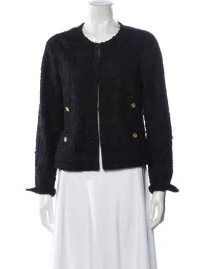 Pre-owned Edward Achour Tweed Pattern Blazer In Black