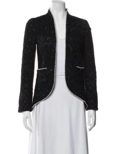 Pre-owned Edward Achour Tweed Pattern Blazer In Black