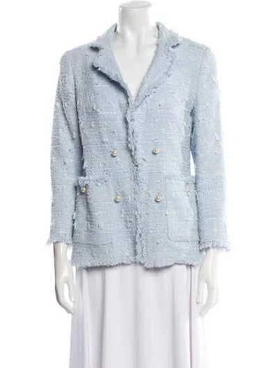 Pre-owned Edward Achour Tweed Pattern Blazer In Blue