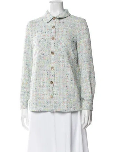 Pre-owned Edward Achour Tweed Pattern Blazer In Blue