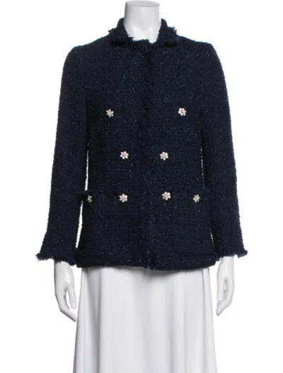 Pre-owned Edward Achour Tweed Pattern Blazer In Blue