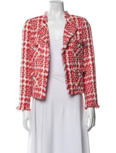 Pre-owned Edward Achour Tweed Pattern Blazer In Red