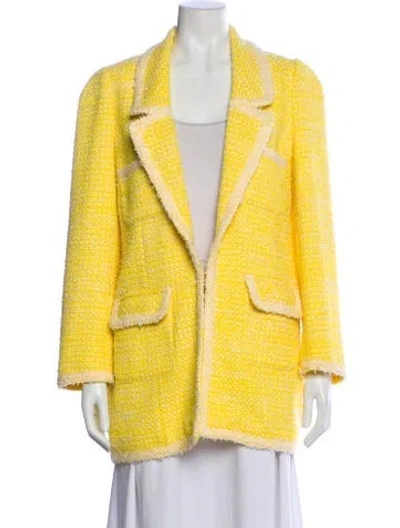 Pre-owned Edward Achour Tweed Pattern Blazer W/ Tags In Yellow