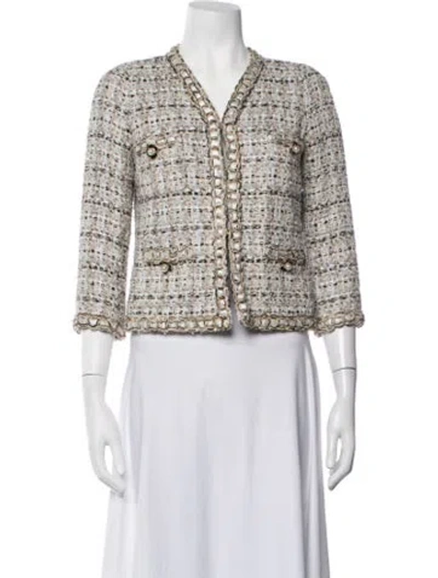 Pre-owned Edward Achour Tweed Pattern Blazer In White