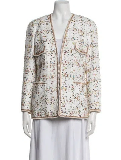 Pre-owned Edward Achour Tweed Pattern Blazer In White
