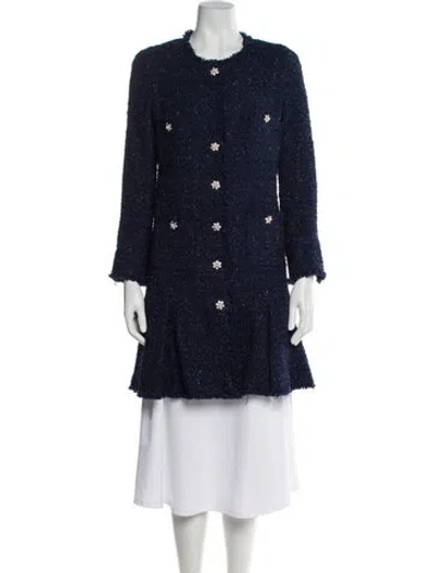 Pre-owned Edward Achour Tweed Pattern Evening Jacket In Blue