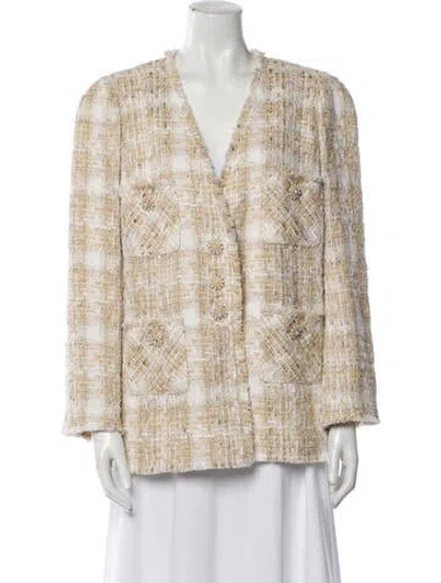 Pre-owned Edward Achour Tweed Pattern Evening Jacket In Neutral