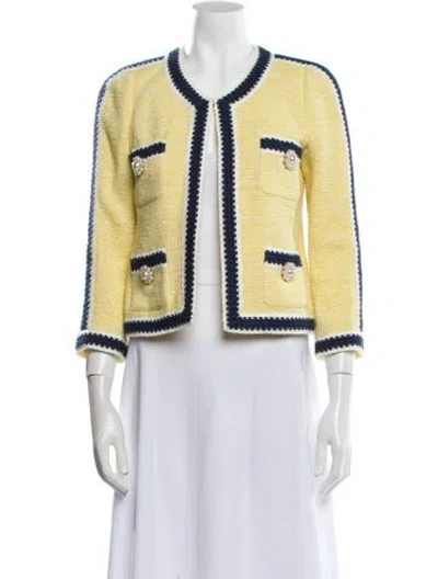 Pre-owned Edward Achour Tweed Pattern Evening Jacket W/ Tags In Yellow