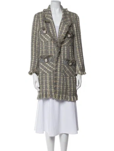 Pre-owned Edward Achour Tweed Pattern Faux Fur Coat In Silver