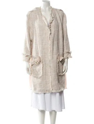 Pre-owned Edward Achour Tweed Pattern Faux Fur Jacket In Neutral