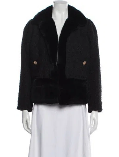 Pre-owned Edward Achour Tweed Pattern Fur Jacket In Black