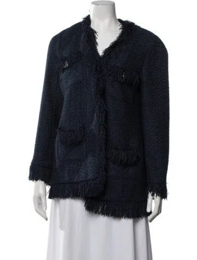 Pre-owned Edward Achour Tweed Pattern Jacket In Black/blue