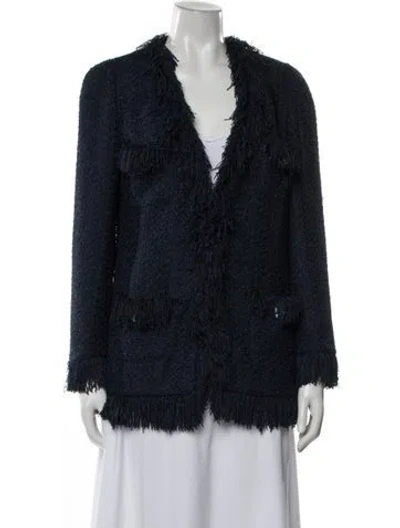 Pre-owned Edward Achour Tweed Pattern Jacket In Blue