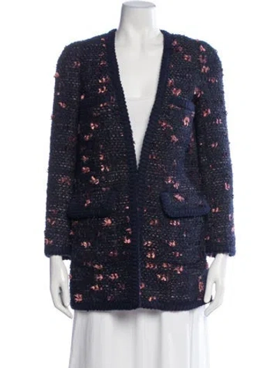 Pre-owned Edward Achour Tweed Pattern Jacket In Blue