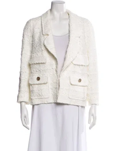 Pre-owned Edward Achour Tweed Tweed Pattern Blazer In White