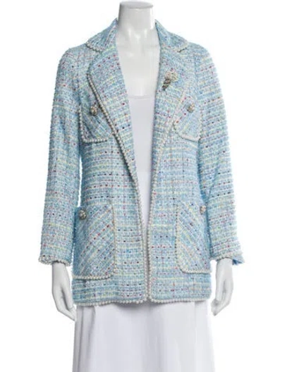 Pre-owned Edward Achour Tweed Tweed Pattern Coat In Blue