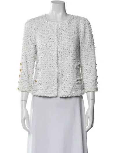 Pre-owned Edward Achour Tweed Tweed Pattern Jacket In White