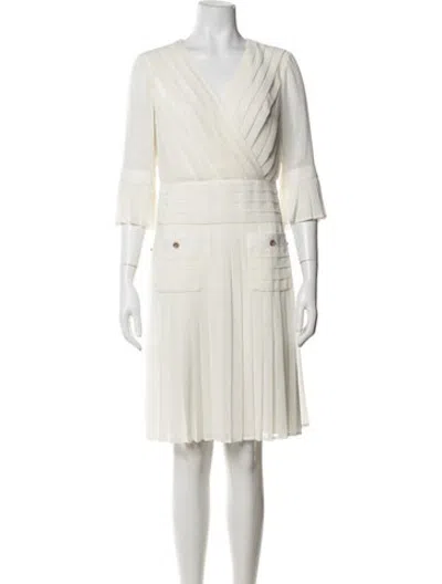 Pre-owned Edward Achour V-neck Knee-length Dress In Neutrals