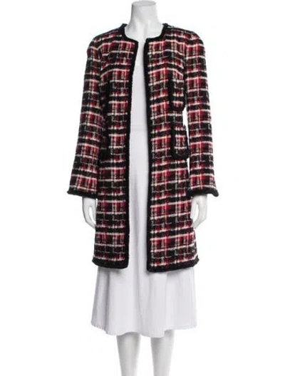 Pre-owned Edward Achour Wool Plaid Print Coat In Red