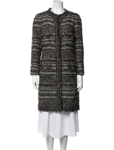 Pre-owned Edward Achour Wool Tweed Pattern Coat In Black