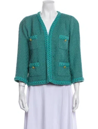 Pre-owned Edward Achour Wool Tweed Pattern Jacket In Green