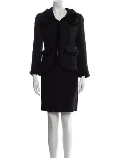 Pre-owned Edward Achour Wool Tweed Pattern Skirt Suit In Black
