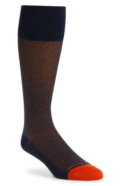 Edward Armah Basket Weave Graduated Compression Dress Socks In Blue Steel