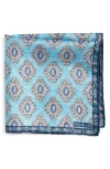 Edward Armah Diamond Medallion Silk Pocket Square In Sky