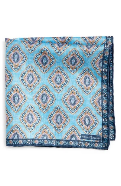Edward Armah Diamond Medallion Silk Pocket Square In Sky