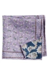 Edward Armah Dot & Paisley Reversible Silk Pocket Square In Lavender