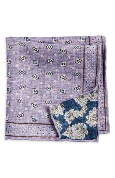 Edward Armah Dot & Paisley Reversible Silk Pocket Square In Lavender