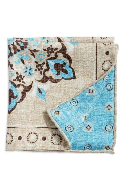 Edward Armah Floral & Neat Prints Silk Pocket Square In Blue