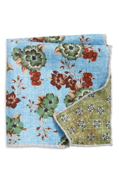Edward Armah Floral & Neat Prints Silk Pocket Square In Lite Blue
