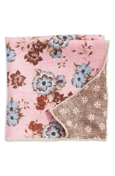 Edward Armah Floral & Neat Prints Silk Pocket Square In Pink