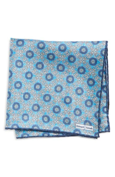 Edward Armah Floral Lattice Silk Pocket Square In Sky