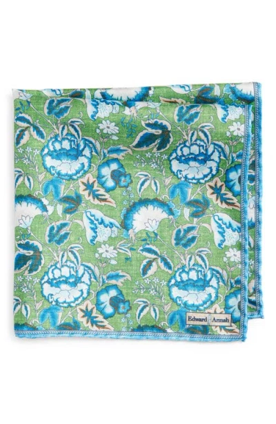 Edward Armah Floral Silk Pocket Square In Green