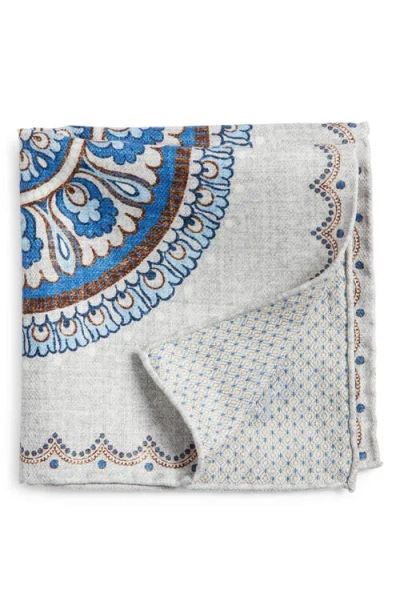 Edward Armah Medallion & Diamond Reversible Silk Pocket Square In Gray