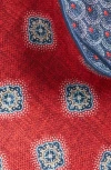 Edward Armah Medallion & Feather Reversible Silk Pocket Square Circle In Brick