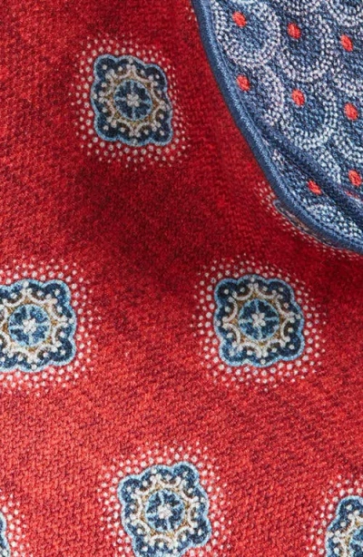 Edward Armah Medallion & Feather Reversible Silk Pocket Square Circle In Brick