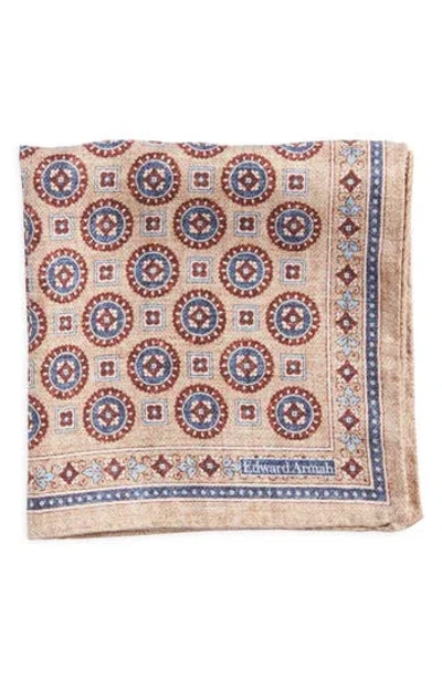 Edward Armah Medallion Silk Pocket Square In Brown