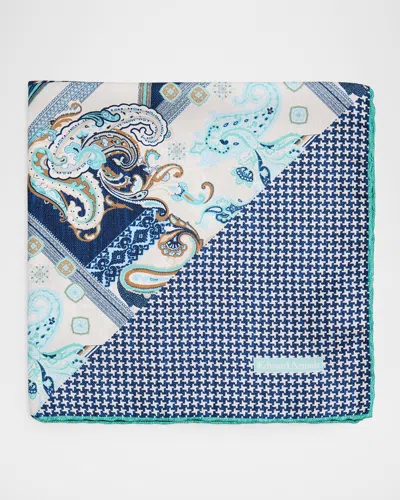 Edward Armah Men's Double-printed Silk Hand-rolled Pocket Square In Blue