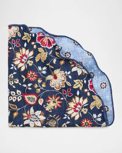 Edward Armah Men's Reversible Floral To Geometric Silk Pocket Circle In Blue
