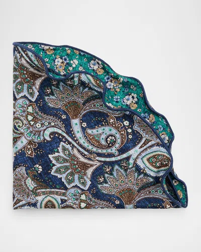 Edward Armah Men's Reversible Floral To Paisley Silk Pocket Circle In Blue