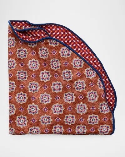 Edward Armah Men's Reversible Houndstooth To Medallion Silk Pocket Circle In Red