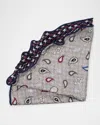 Edward Armah Men's Silk Reversible Houndstooth And Paisley Pocket Round In Grey